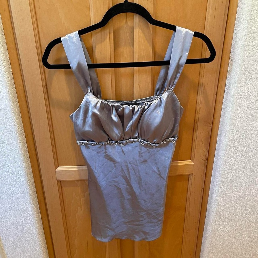 Silver IZ Byer California Y2K Satin Tank Top with Chain Detail Size Medium
